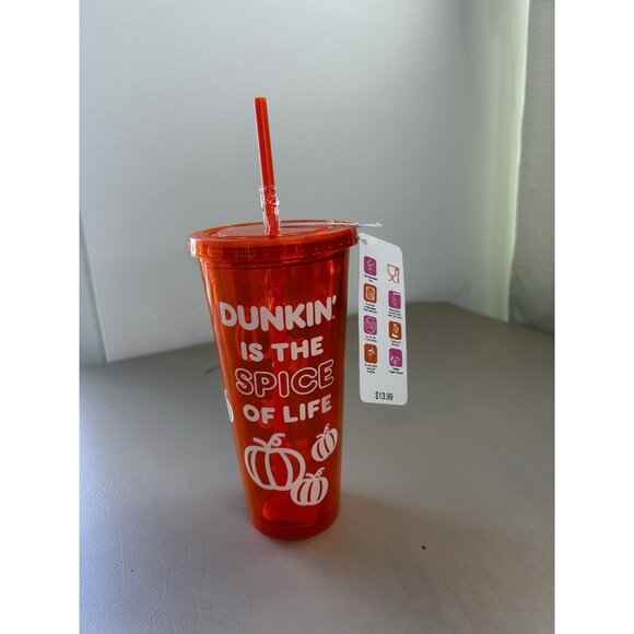 Dunkin' Donuts Other - Dunkin Donuts Glow In The Dark Tumbler Cup Straw 24oz Orange Pumpkin Spice NWT